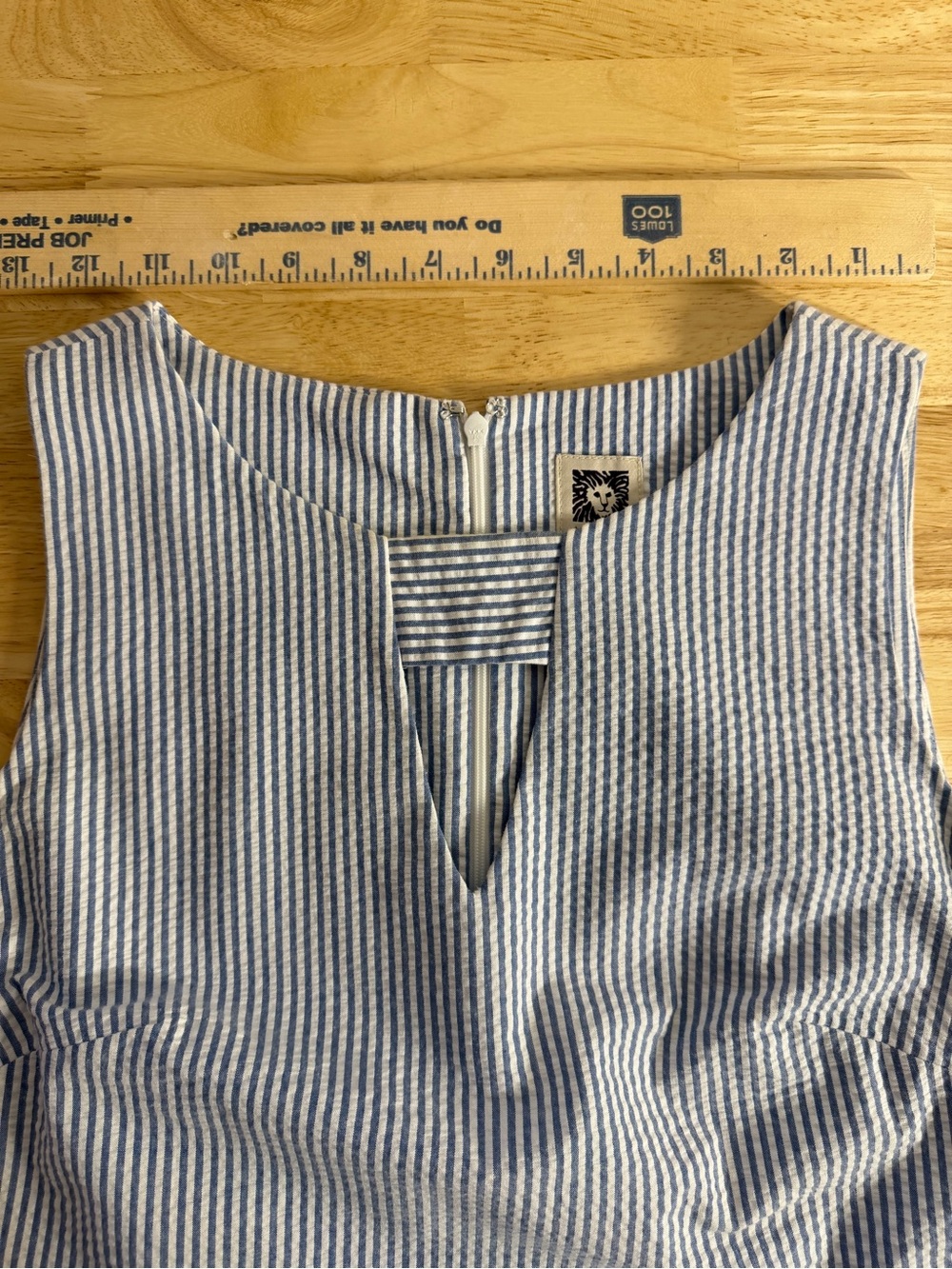 Anne Klein Navy and White Seersucker Midi Dress